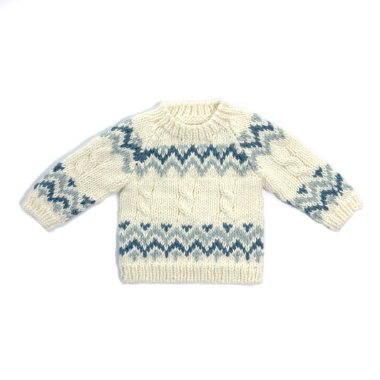 Baby Fair Isle Hand-Knit Sweater - Dusty Blue Gradient