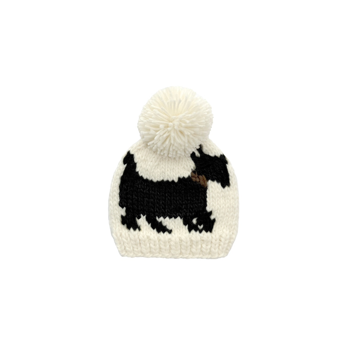 Cream & Black Scottie Dog Baby Knit Pom Pom Beanie