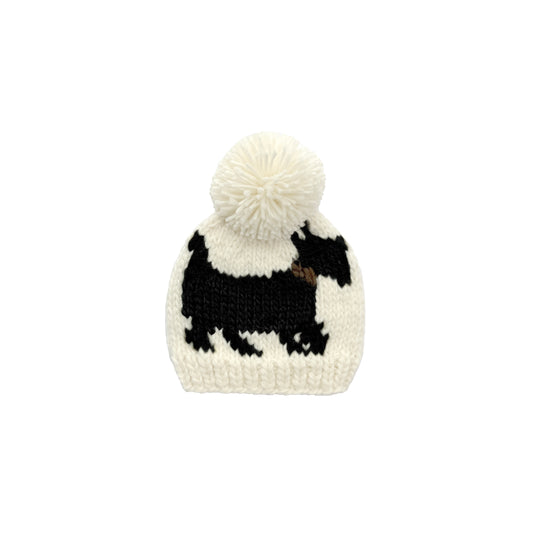 Cream & Black Scottie Dog Baby Knit Pom Pom Beanie