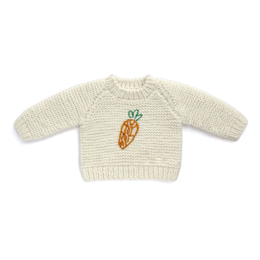 Hand Knit Carrot Baby Sweater - Cream