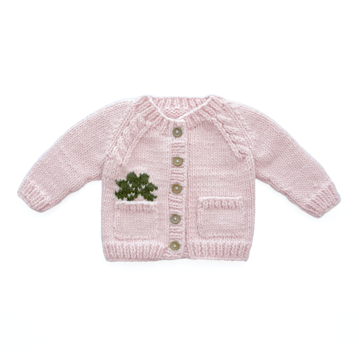 Baby Hand Knit Cardigan | Light Pink Clover Embroidery
