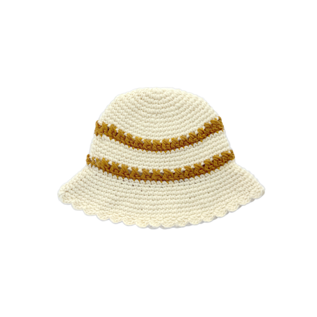 Baby Striped Crochet Bucket Hat, Cream & Mustard Yellow Sun Hat