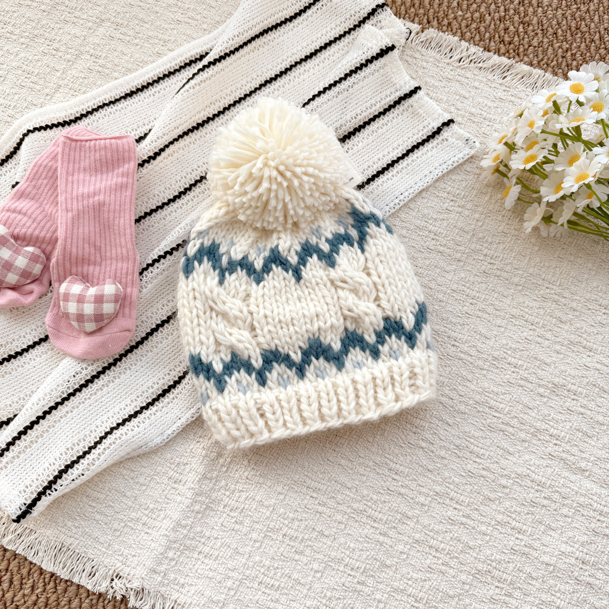 Fair Isle Baby Knit Pom Pom Beanie