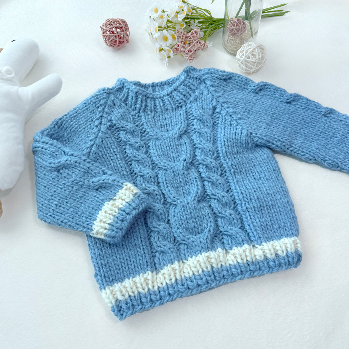Dusty Blue Cable Knit Baby Pullover