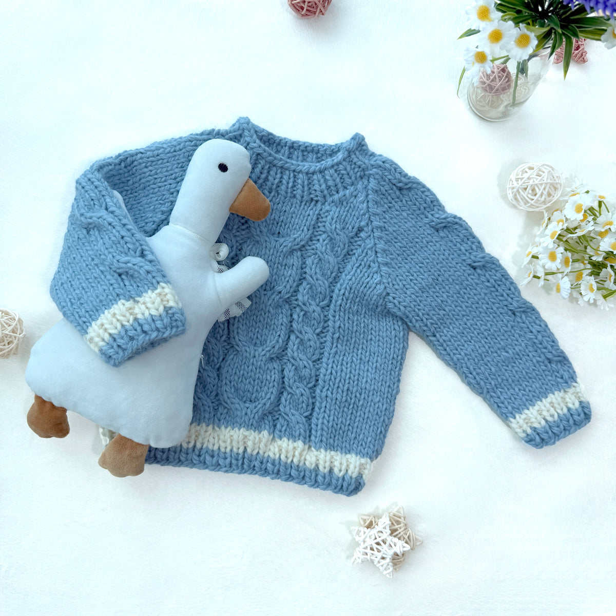 Dusty Blue Cable Knit Baby Pullover