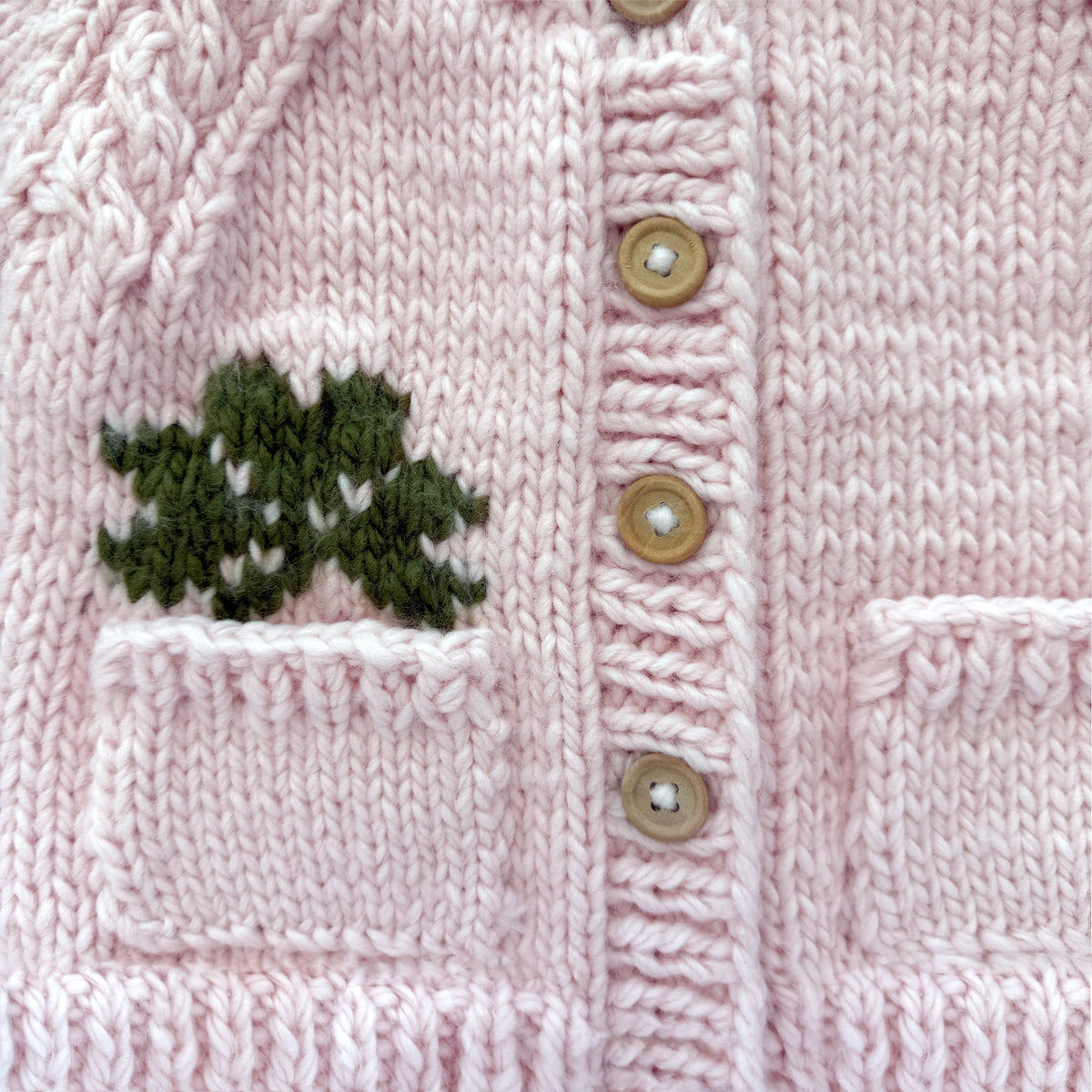 Baby Hand Knit Cardigan | Light Pink Clover Embroidery