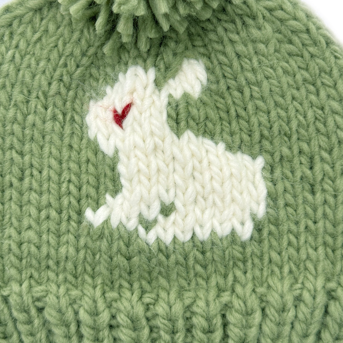 Sage Green Baby Knit Beanie, Bunny Pattern Pom Pom Hat
