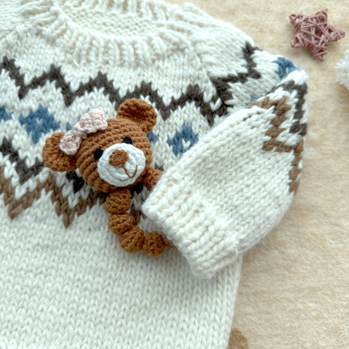 Hand-knitted Nordic Fair Isle children's pullover sweater