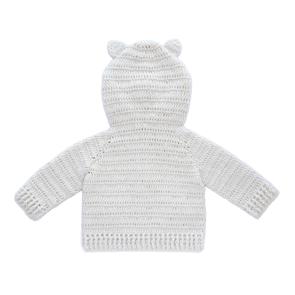 Handmade Crochet Bear Hooded Baby Cardigan - Cream Knit Coat