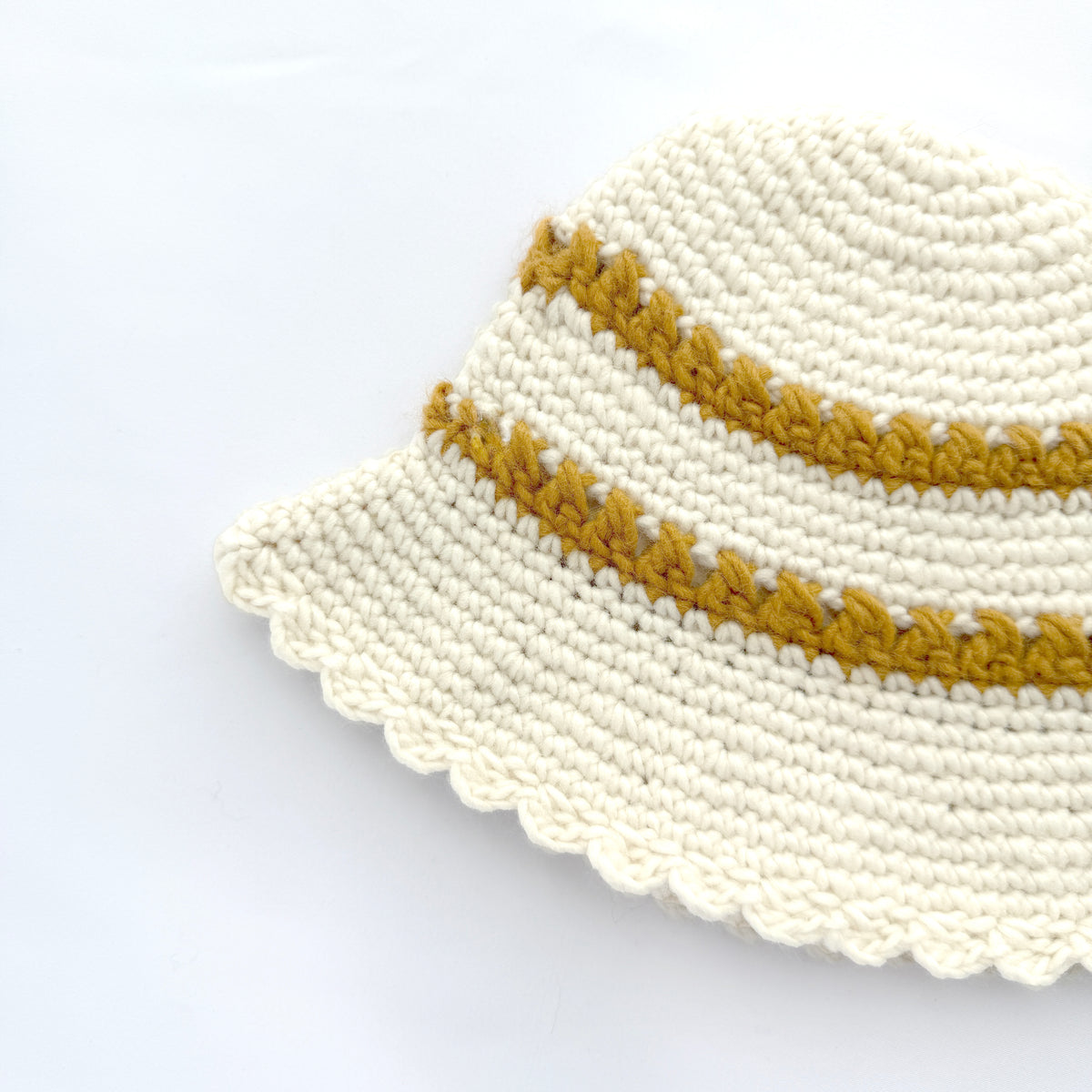Baby Striped Crochet Bucket Hat, Cream & Mustard Yellow Sun Hat