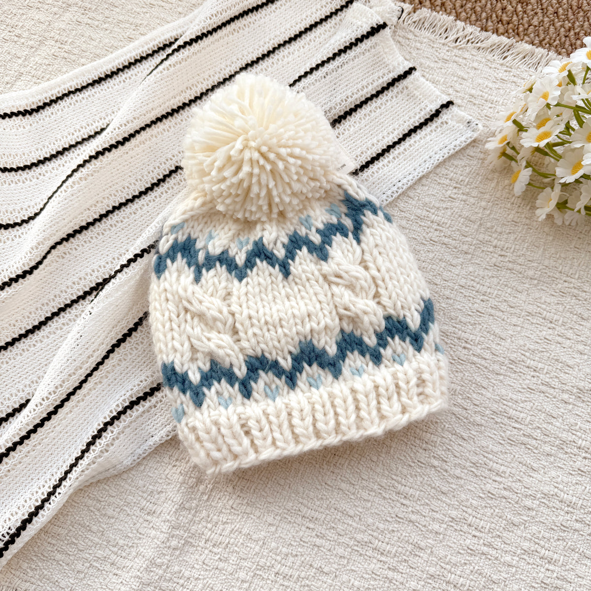 Fair Isle Baby Knit Pom Pom Beanie