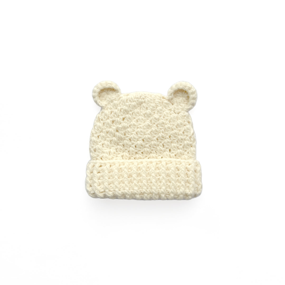 Cream Handmade Crochet Baby Bear Ear Hat
