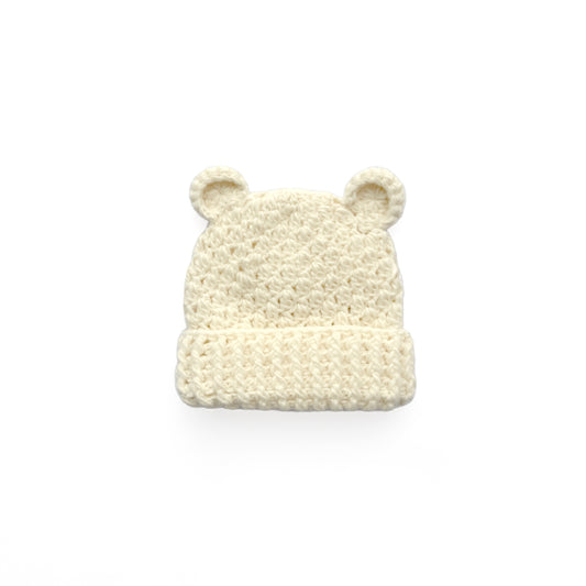 Cream Handmade Crochet Baby Bear Ear Hat
