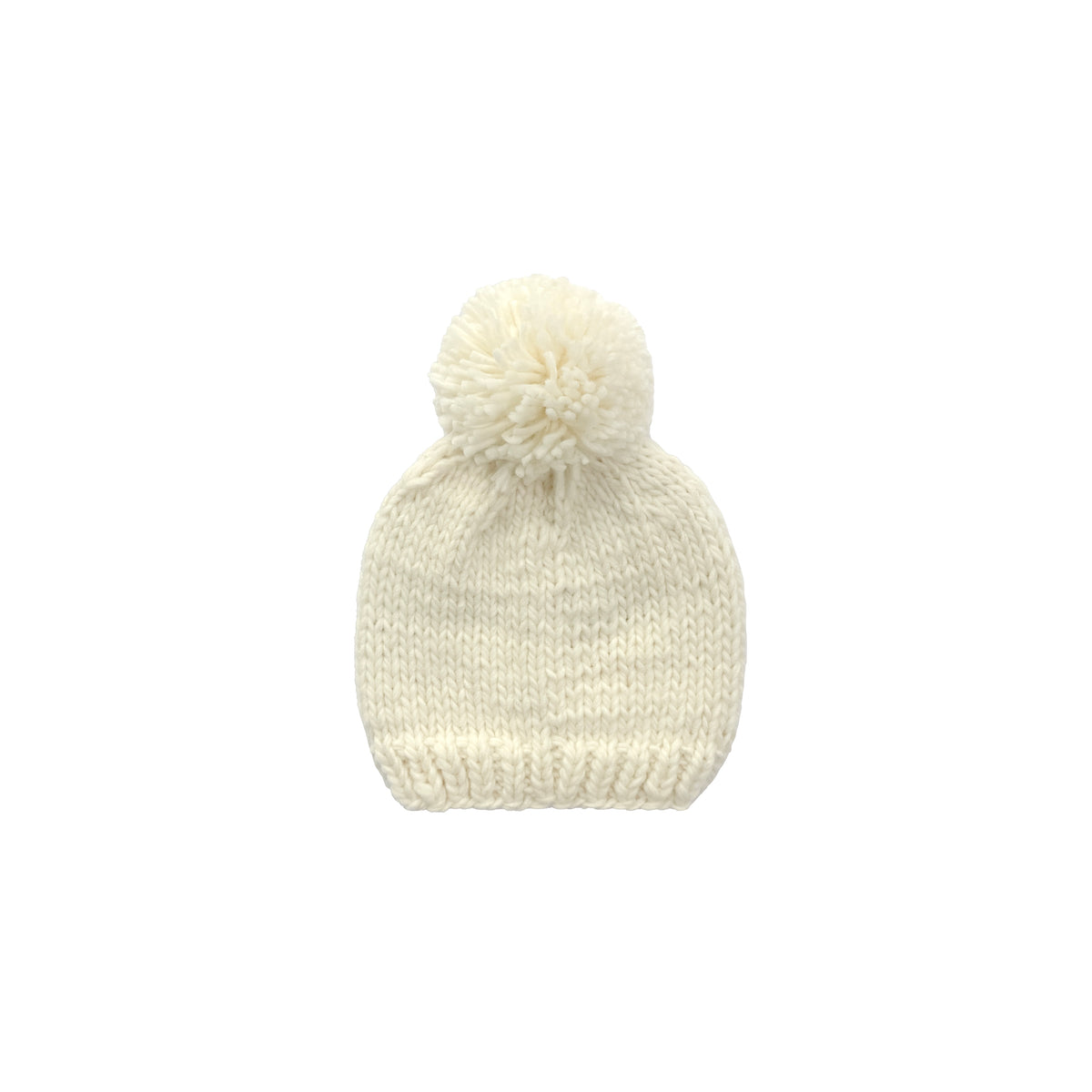 Cream Baby Knit Pom Pom Beanie, Bear Jacquard Hat