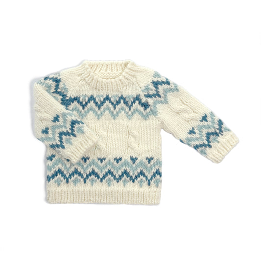 Baby Fair Isle Hand-Knit Sweater - Dusty Blue Gradient