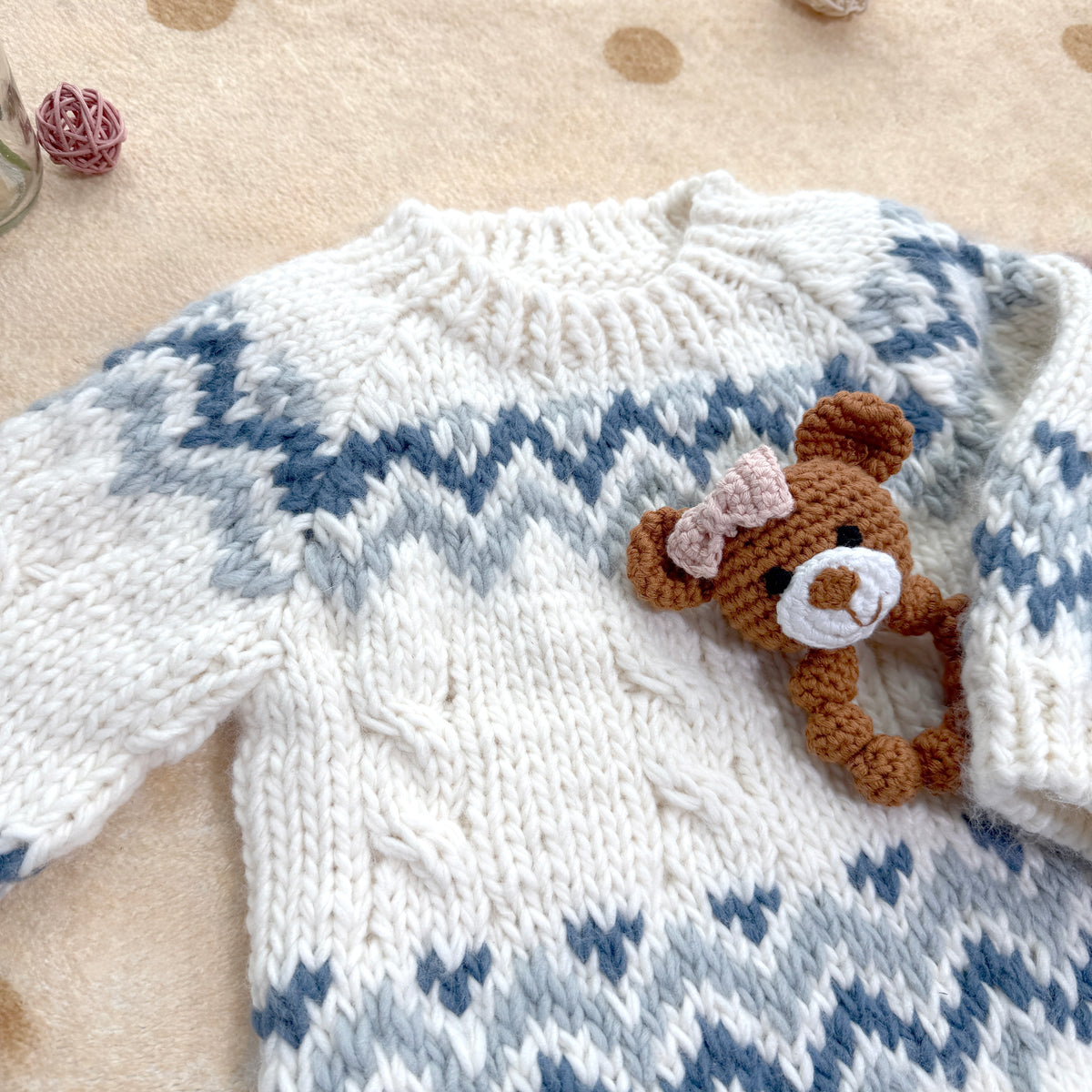 Baby Fair Isle Hand-Knit Sweater - Dusty Blue Gradient