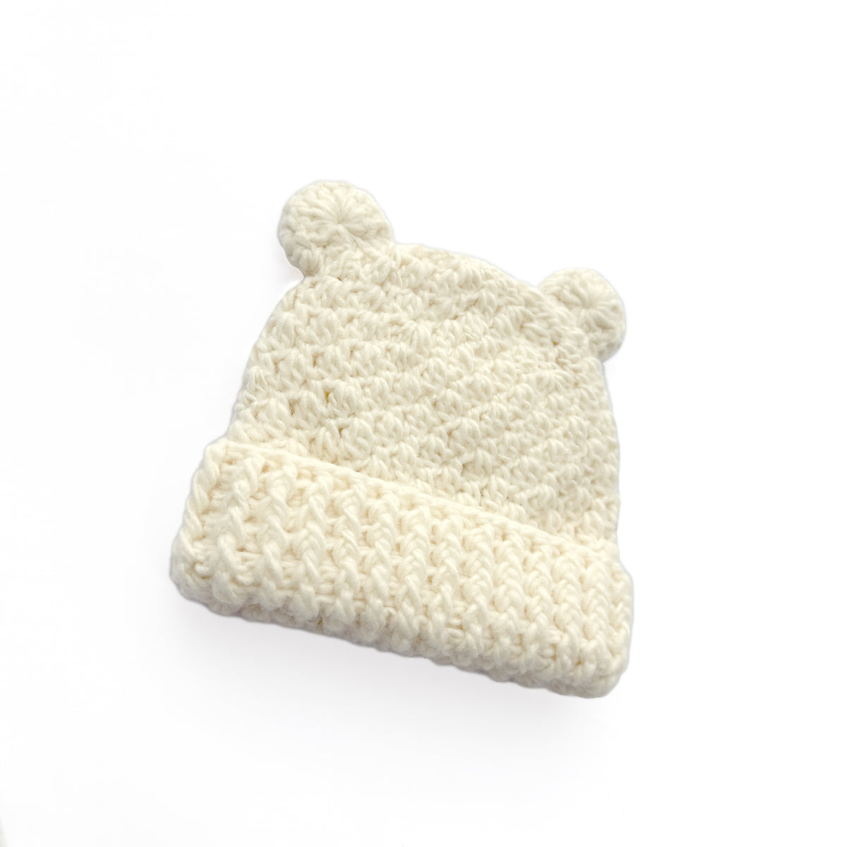 Cream Handmade Crochet Baby Bear Ear Hat