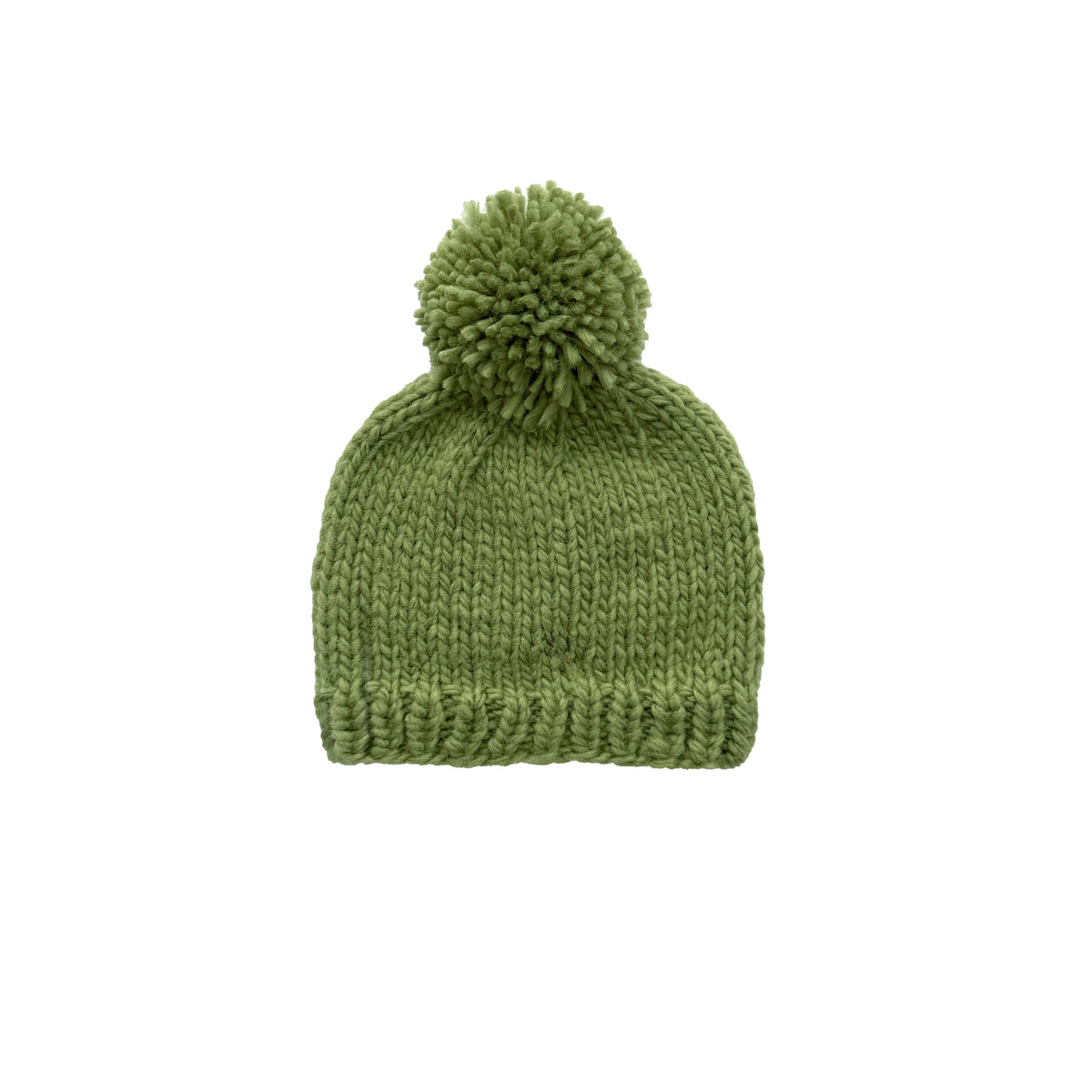 Sage Green Baby Knit Beanie, Bunny Pattern Pom Pom Hat