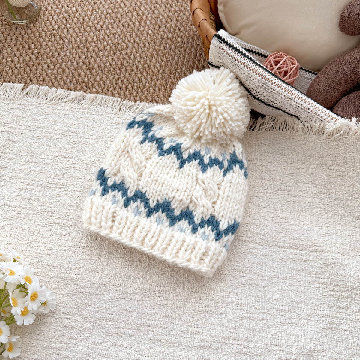 Fair Isle Baby Knit Pom Pom Beanie