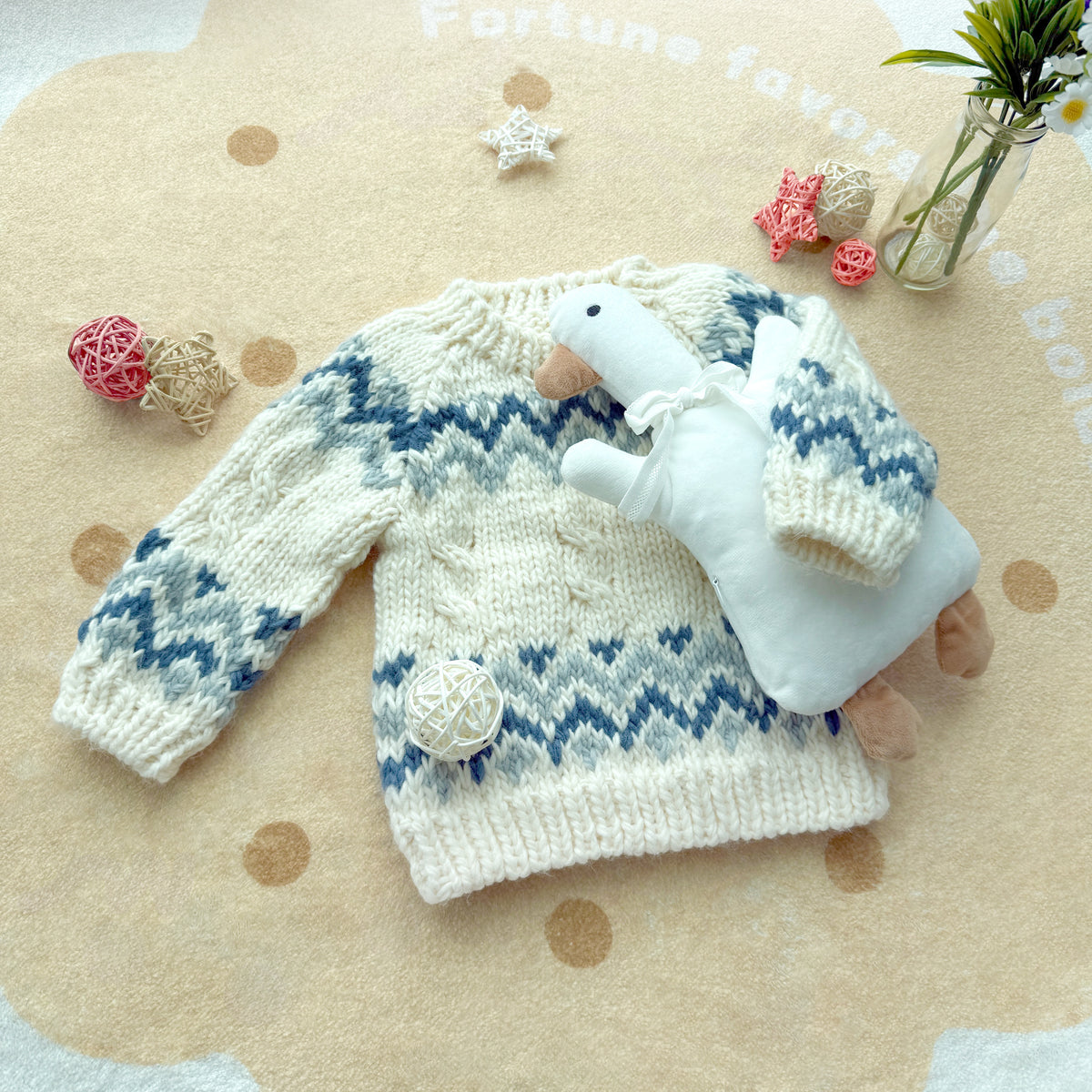 Baby Fair Isle Hand-Knit Sweater - Dusty Blue Gradient