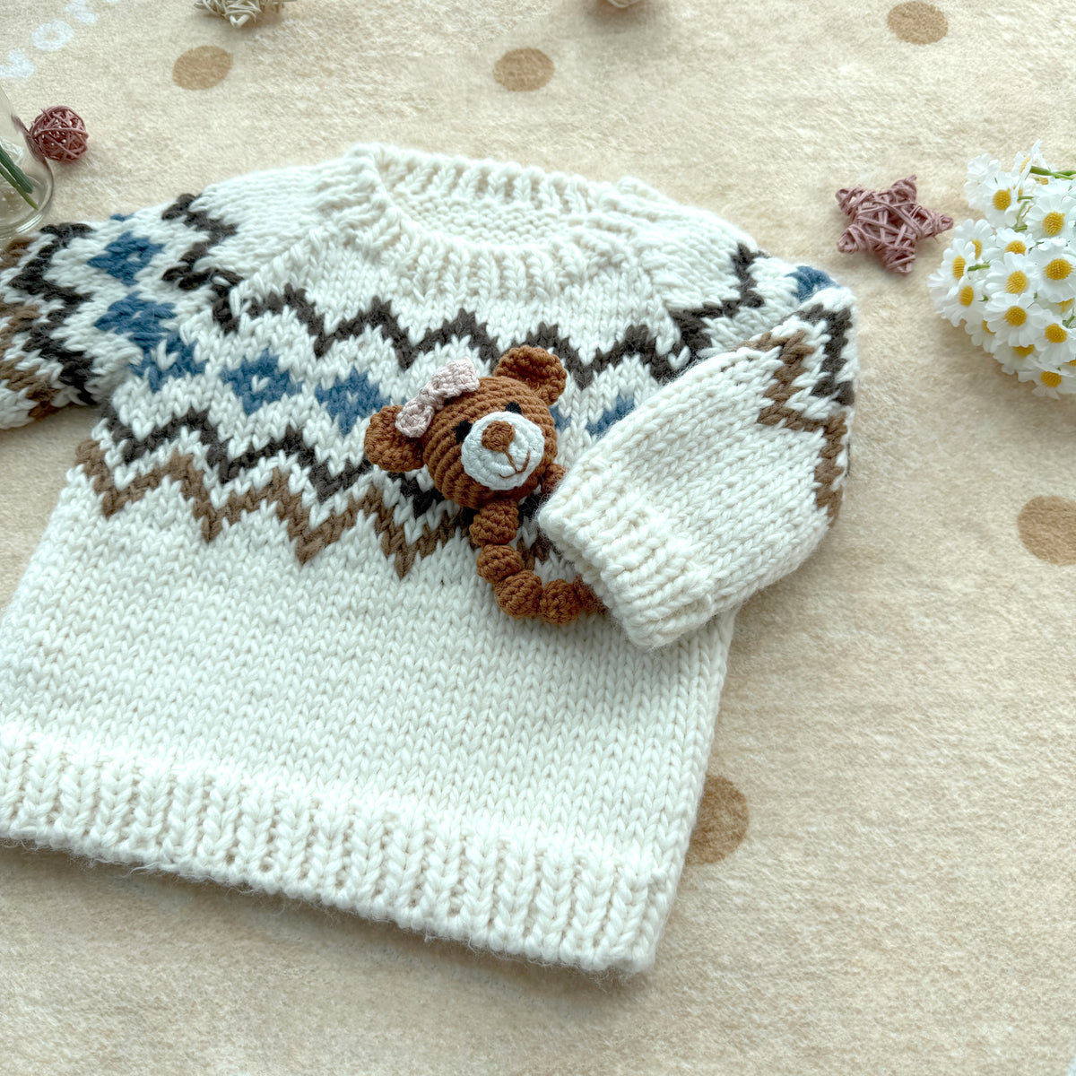 Hand-knitted Nordic Fair Isle children's pullover sweater