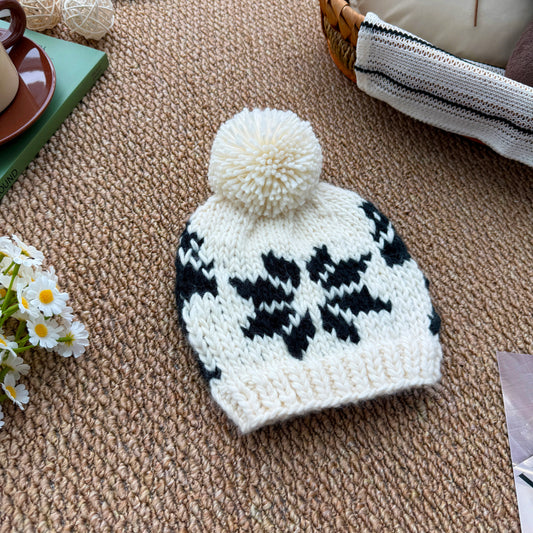 Christmas Baby Knit Beanie | Snowflake & Moose Pom Pom Hat