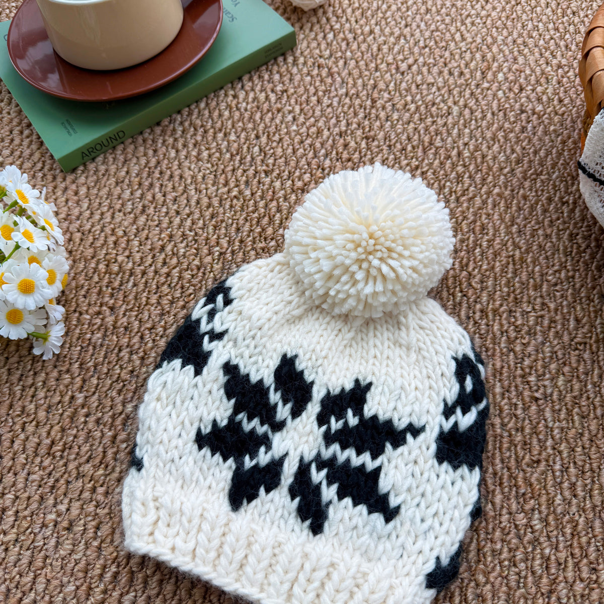 Christmas Baby Knit Beanie | Snowflake & Moose Pom Pom Hat