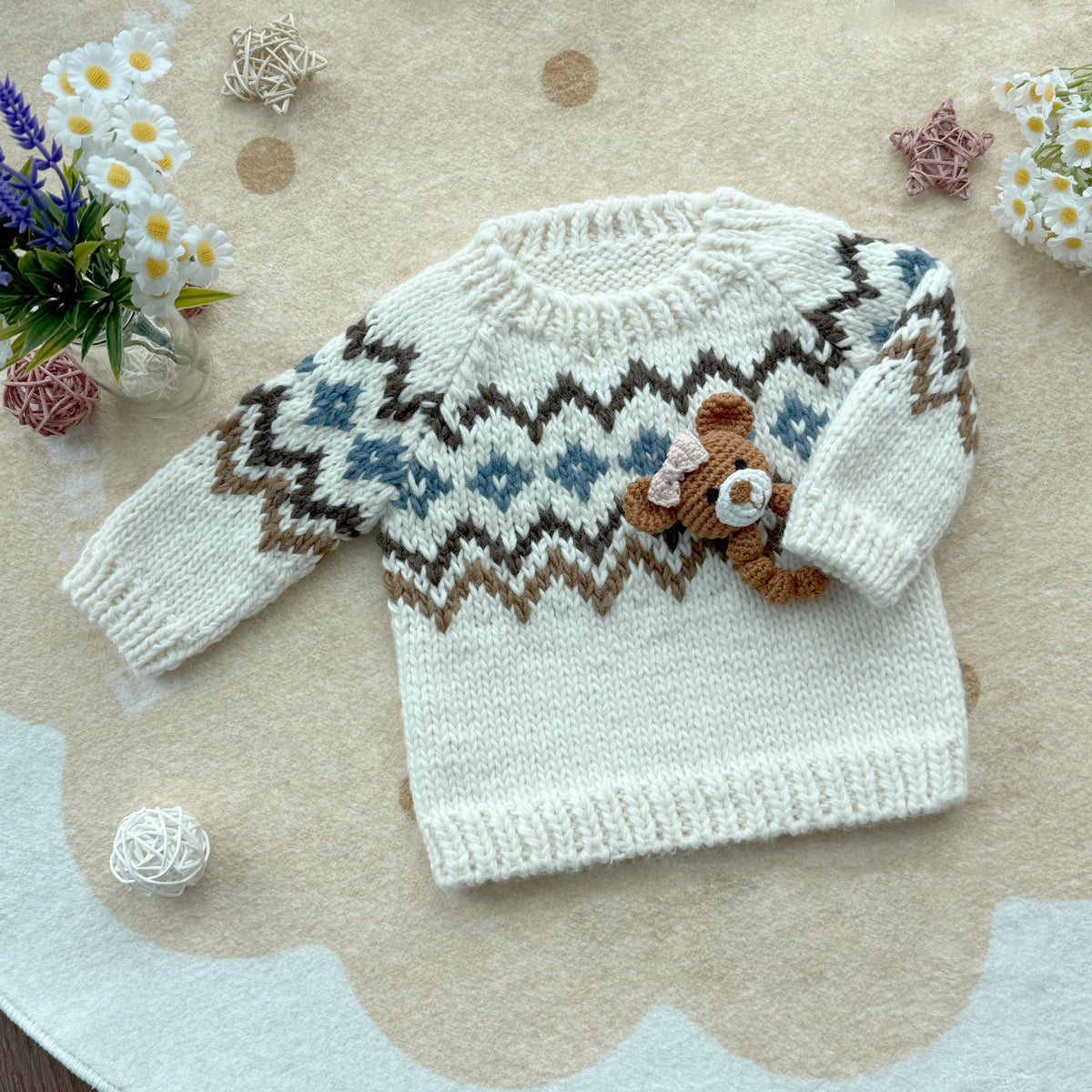 Hand-knitted Nordic Fair Isle children's pullover sweater