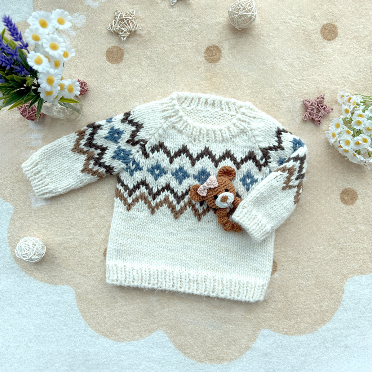 Hand-knitted Nordic Fair Isle children's pullover sweater