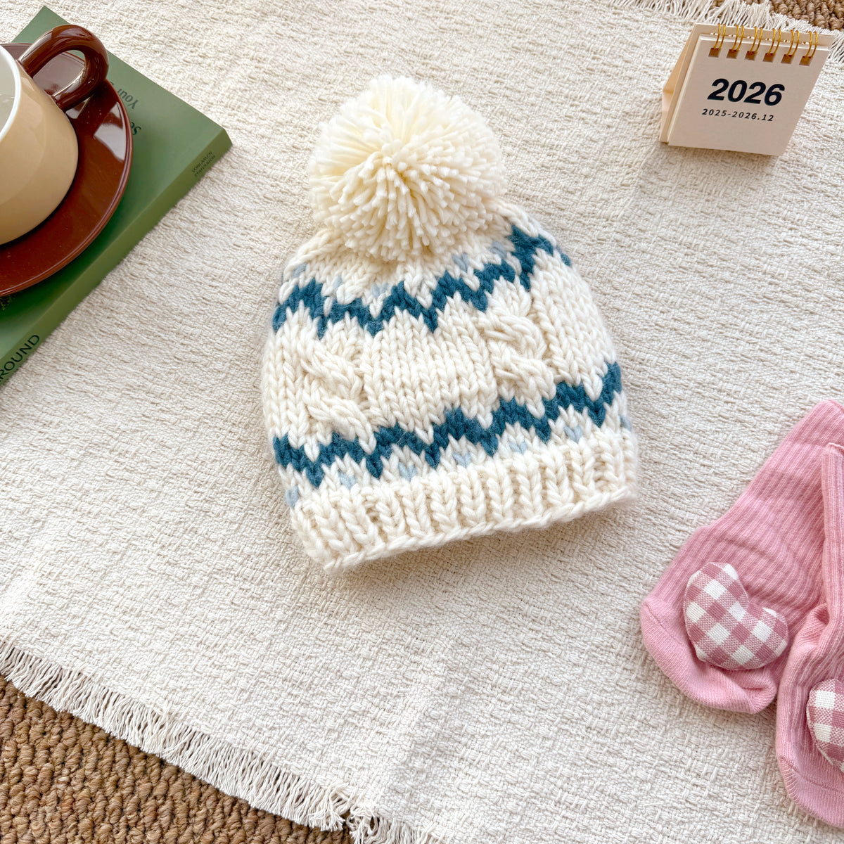 Fair Isle Baby Knit Pom Pom Beanie