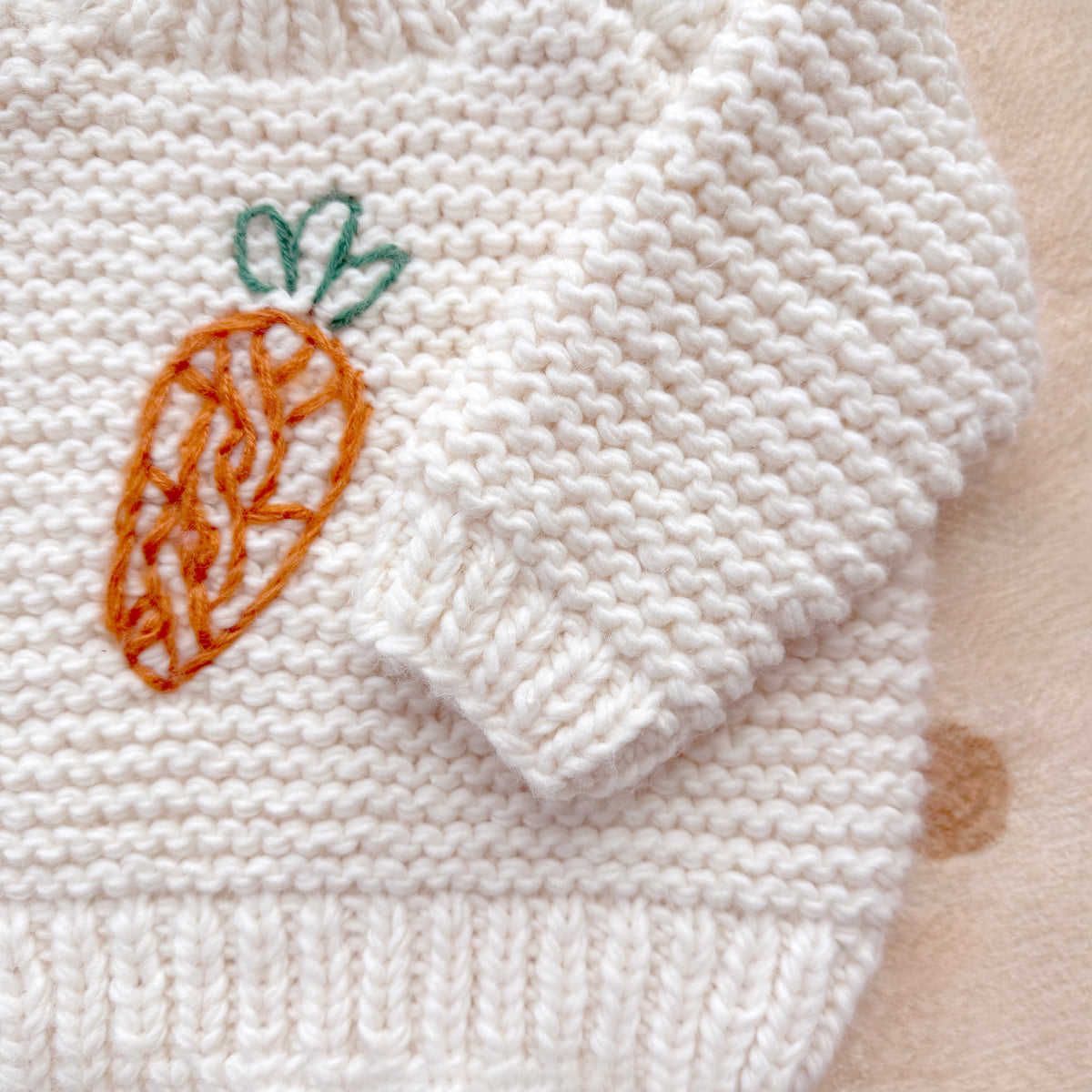 Hand Knit Carrot Baby Sweater - Cream