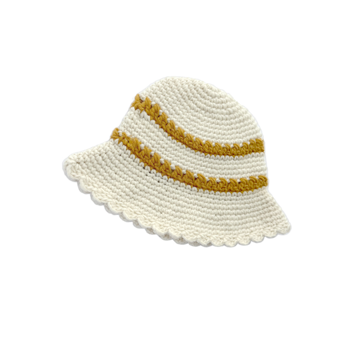 Baby Striped Crochet Bucket Hat, Cream & Mustard Yellow Sun Hat