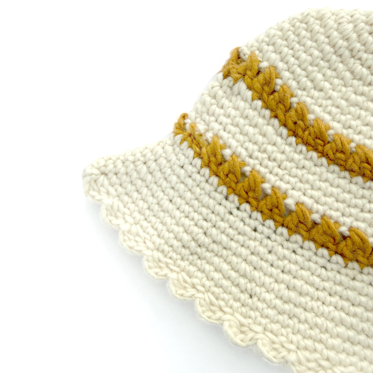 Baby Striped Crochet Bucket Hat, Cream & Mustard Yellow Sun Hat