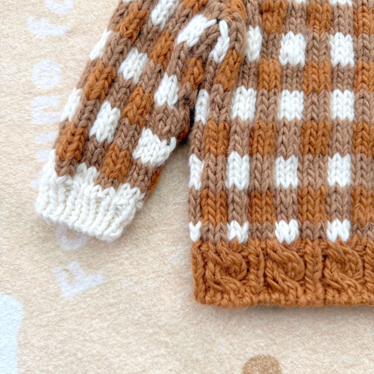Hand-Knit Caramel Check Baby Sweater