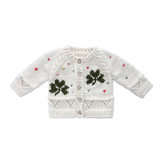 Hand-Knitted Cream Clover Baby Cardigan