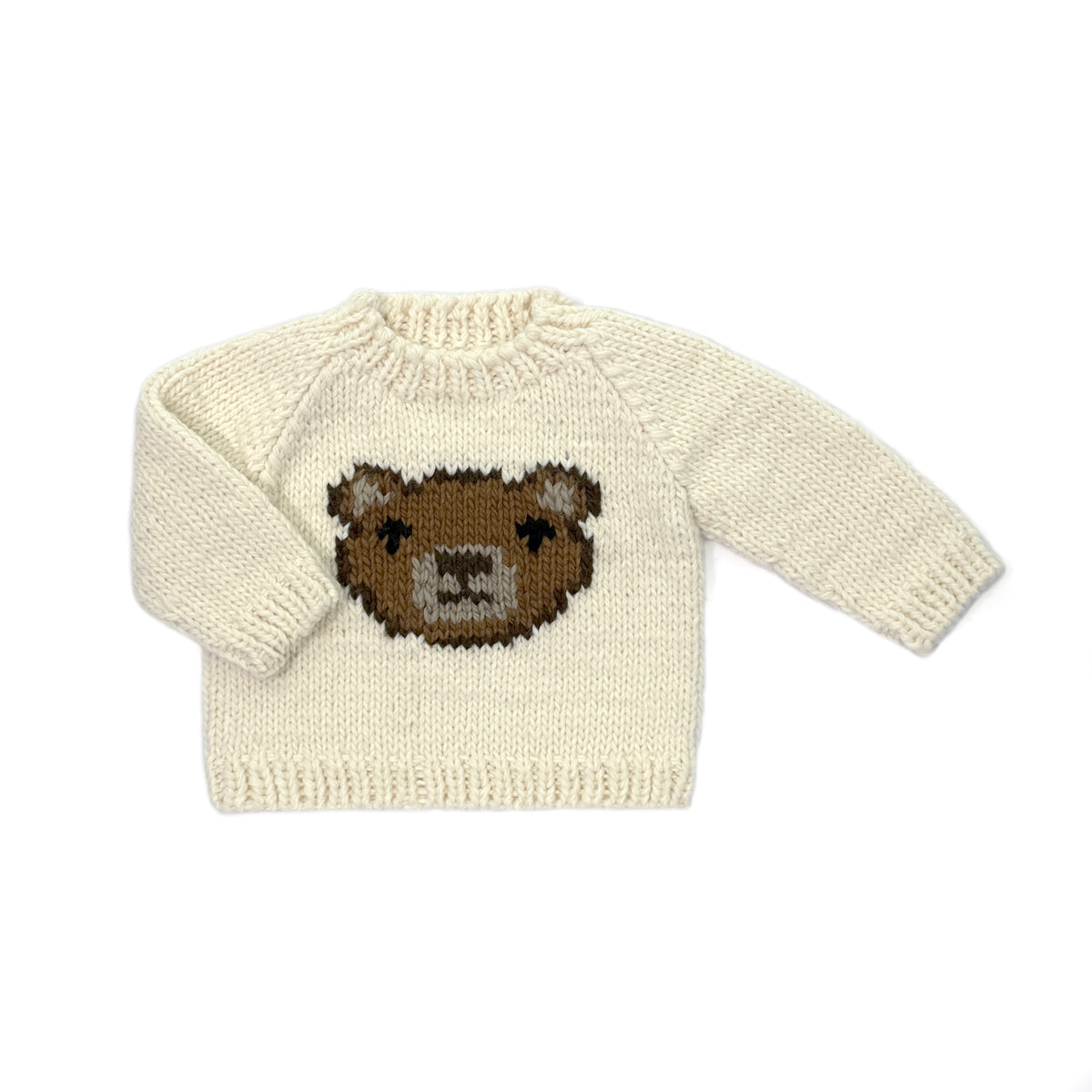 Hand Knit Cream Bear Baby Sweater