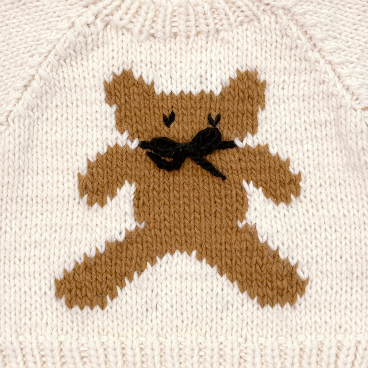 Hand Knit Cream Teddy Bear With Bow Baby Sweater