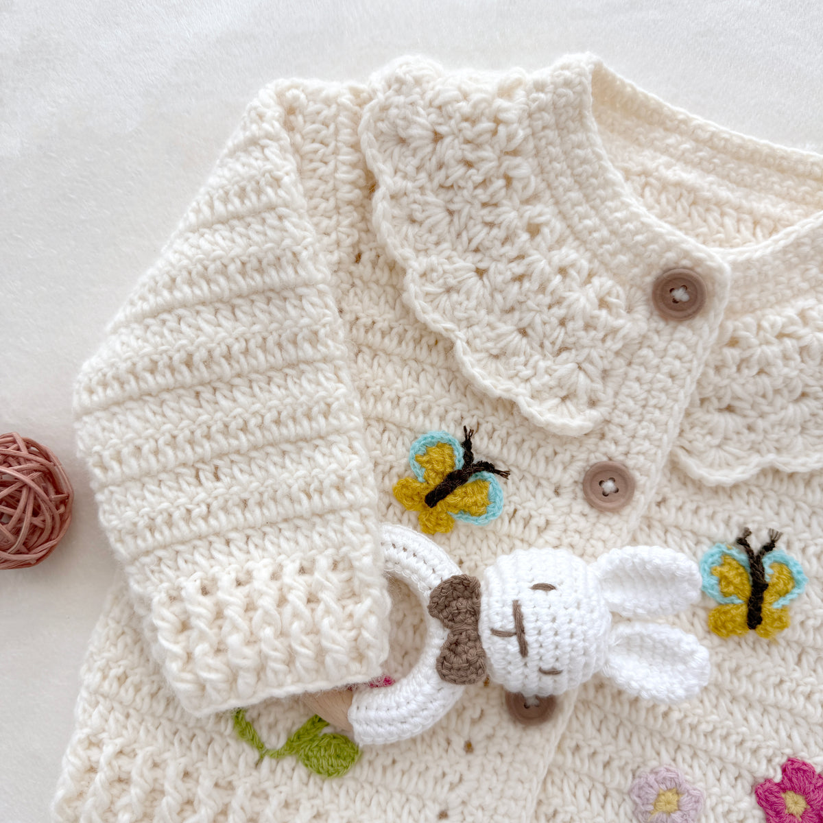 Hand Crocheted Cream Floral Butterfly Baby Cardigan
