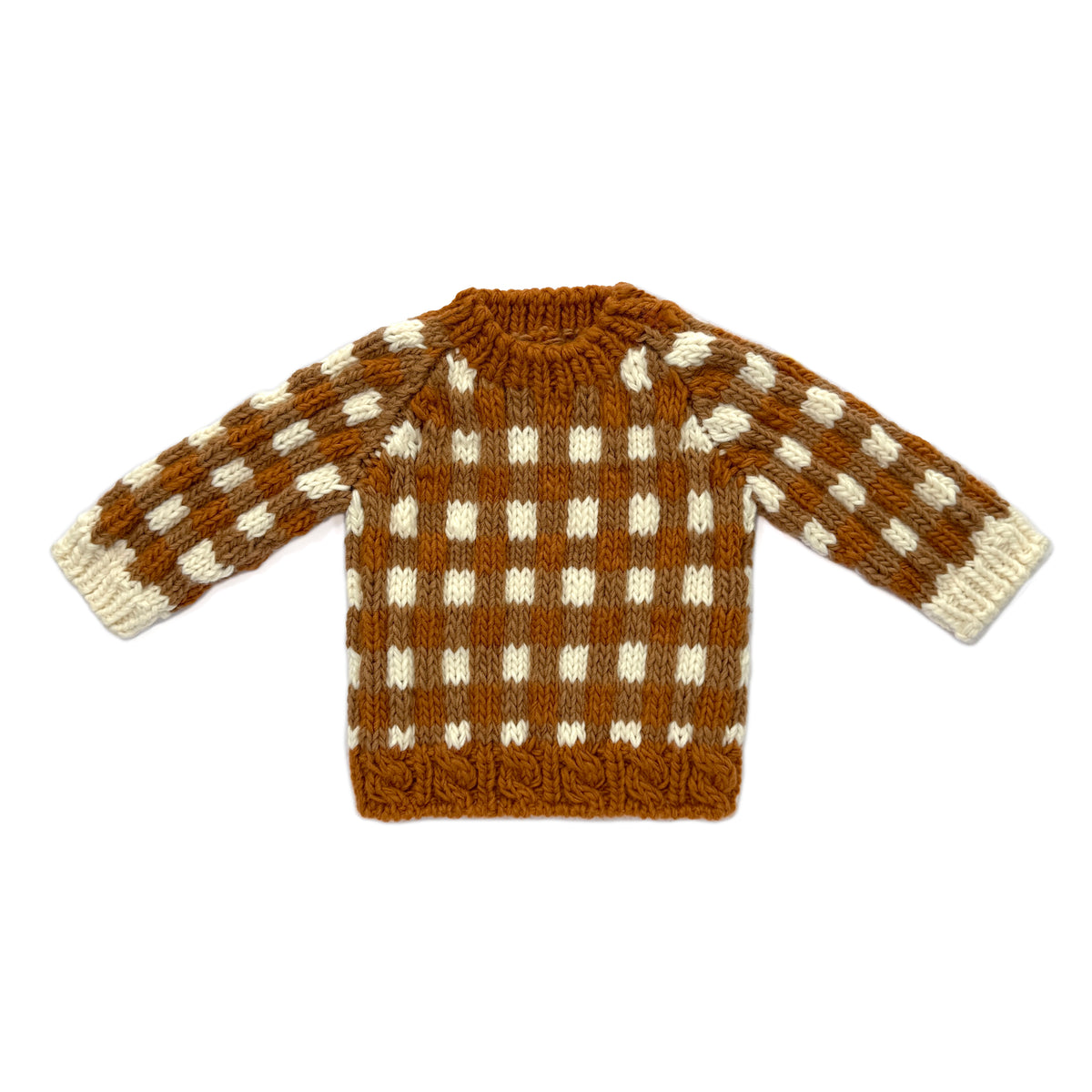 Hand-Knit Caramel Check Baby Sweater