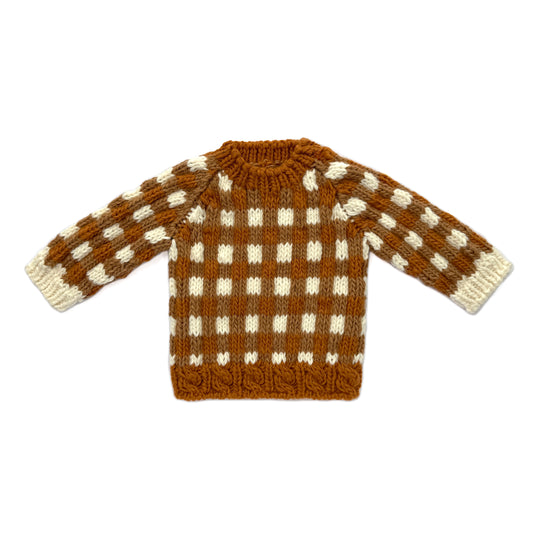 Hand-Knit Caramel Check Baby Sweater