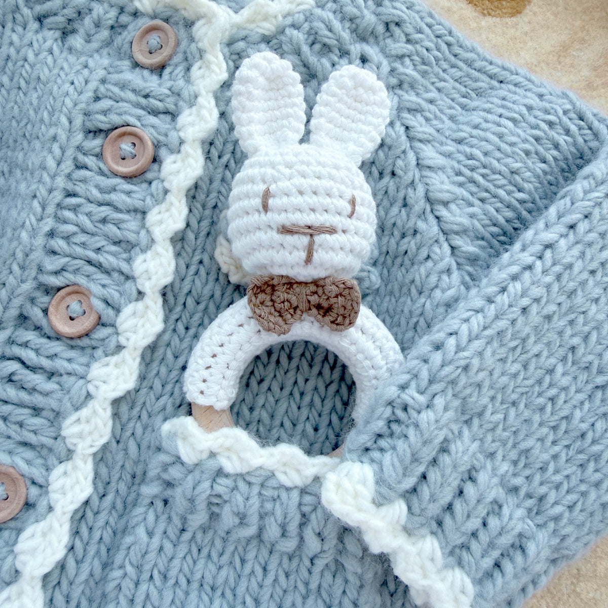 Handmade Crochet Bunny Teething Rattle