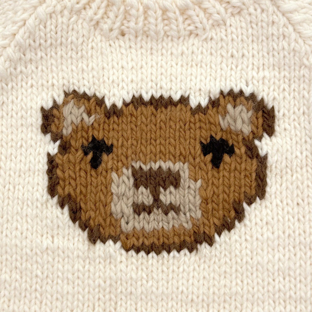 Hand Knit Cream Bear Baby Sweater