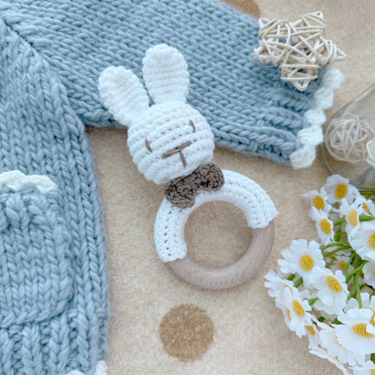 Handmade Crochet Bunny Teething Rattle