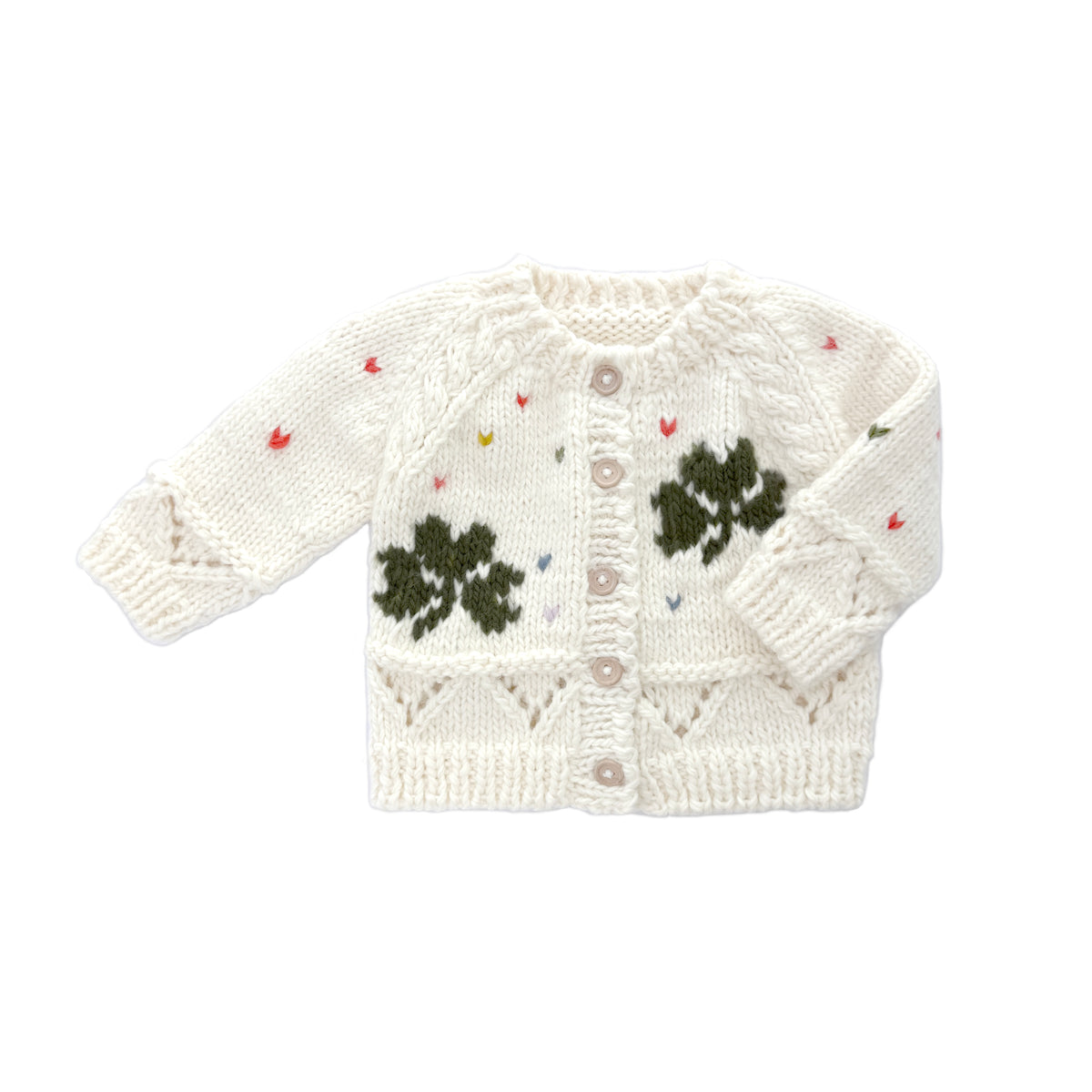 Hand-Knitted Cream Clover Baby Cardigan