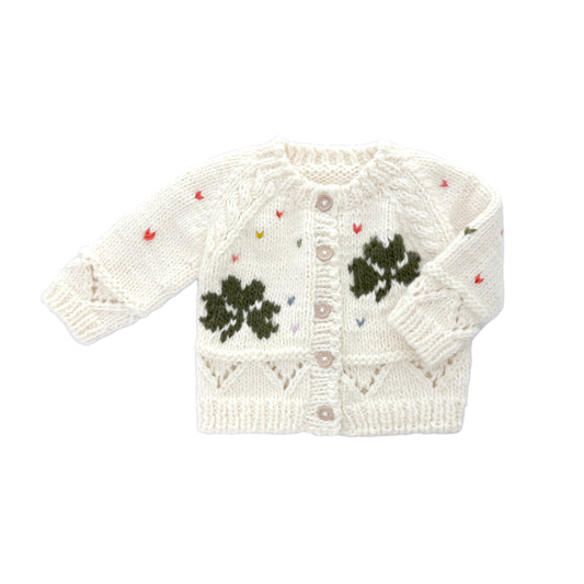 Hand Knit Cream Clover Baby Cardigan