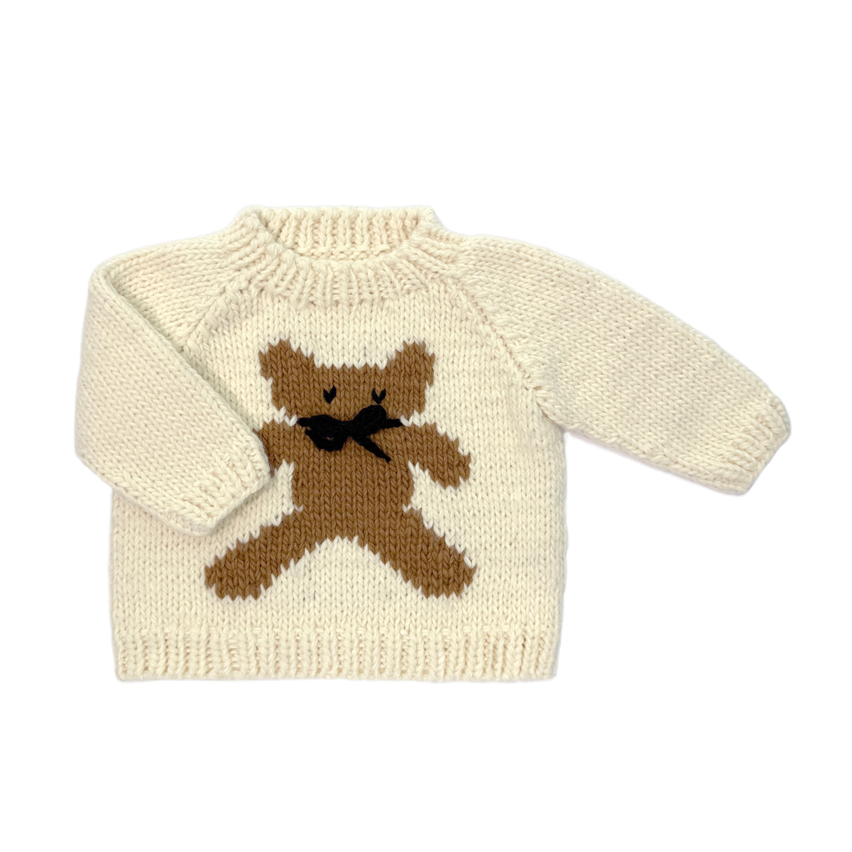 Hand Knit Cream Teddy Bear With Bow Baby Sweater