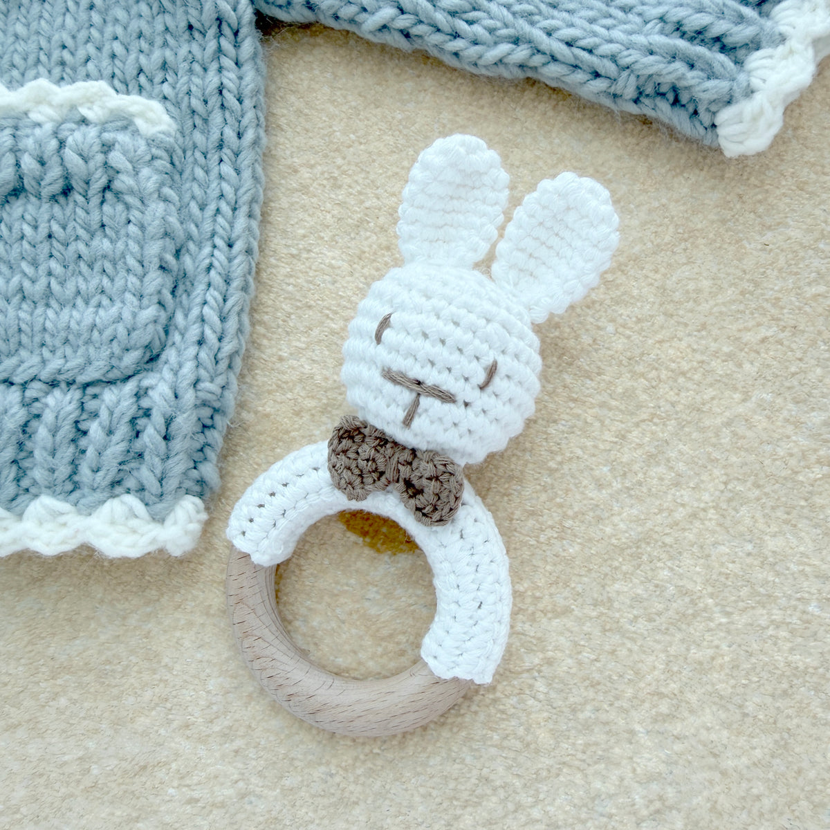 Handmade Crochet Bunny Teething Rattle