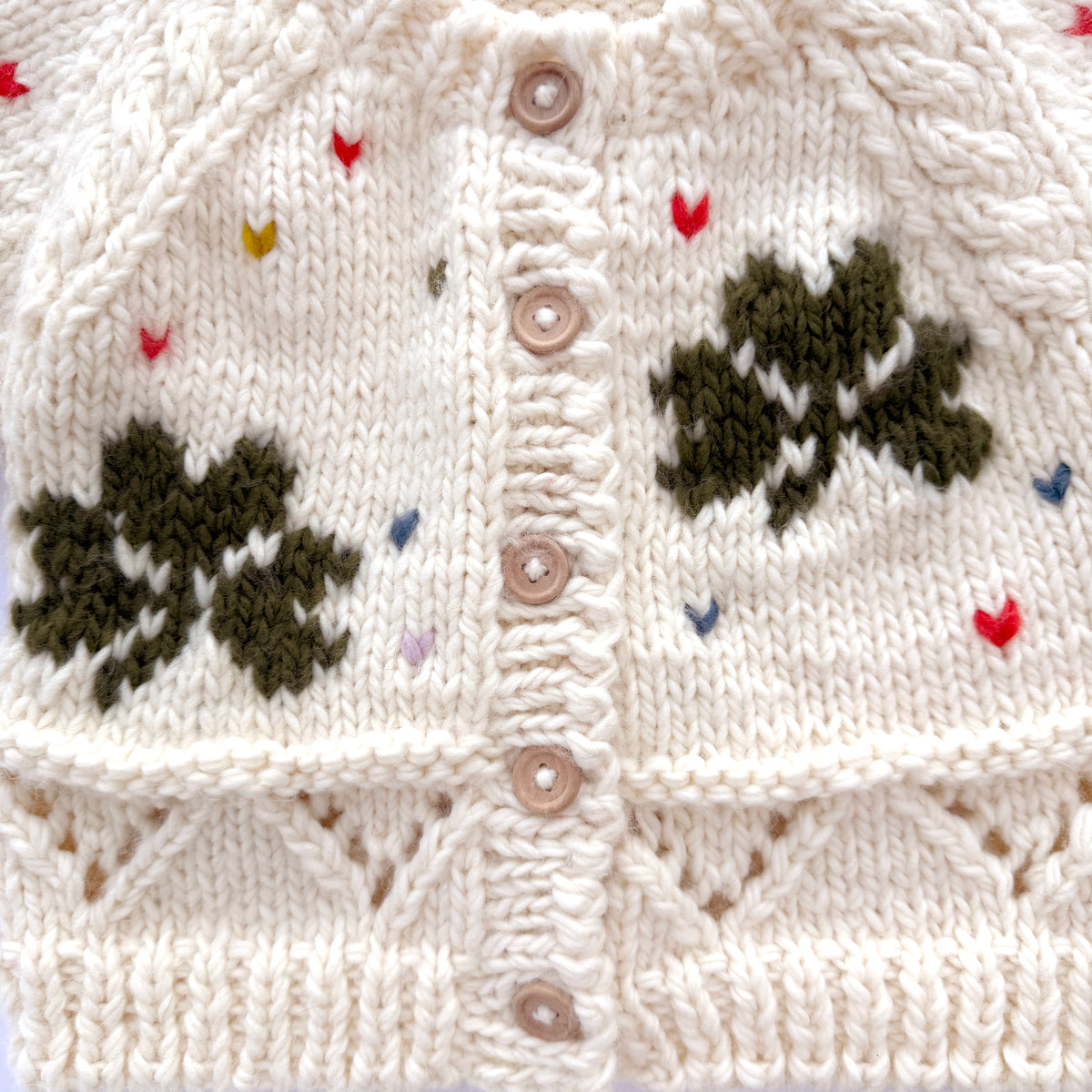 Hand-Knitted Cream Clover Baby Cardigan
