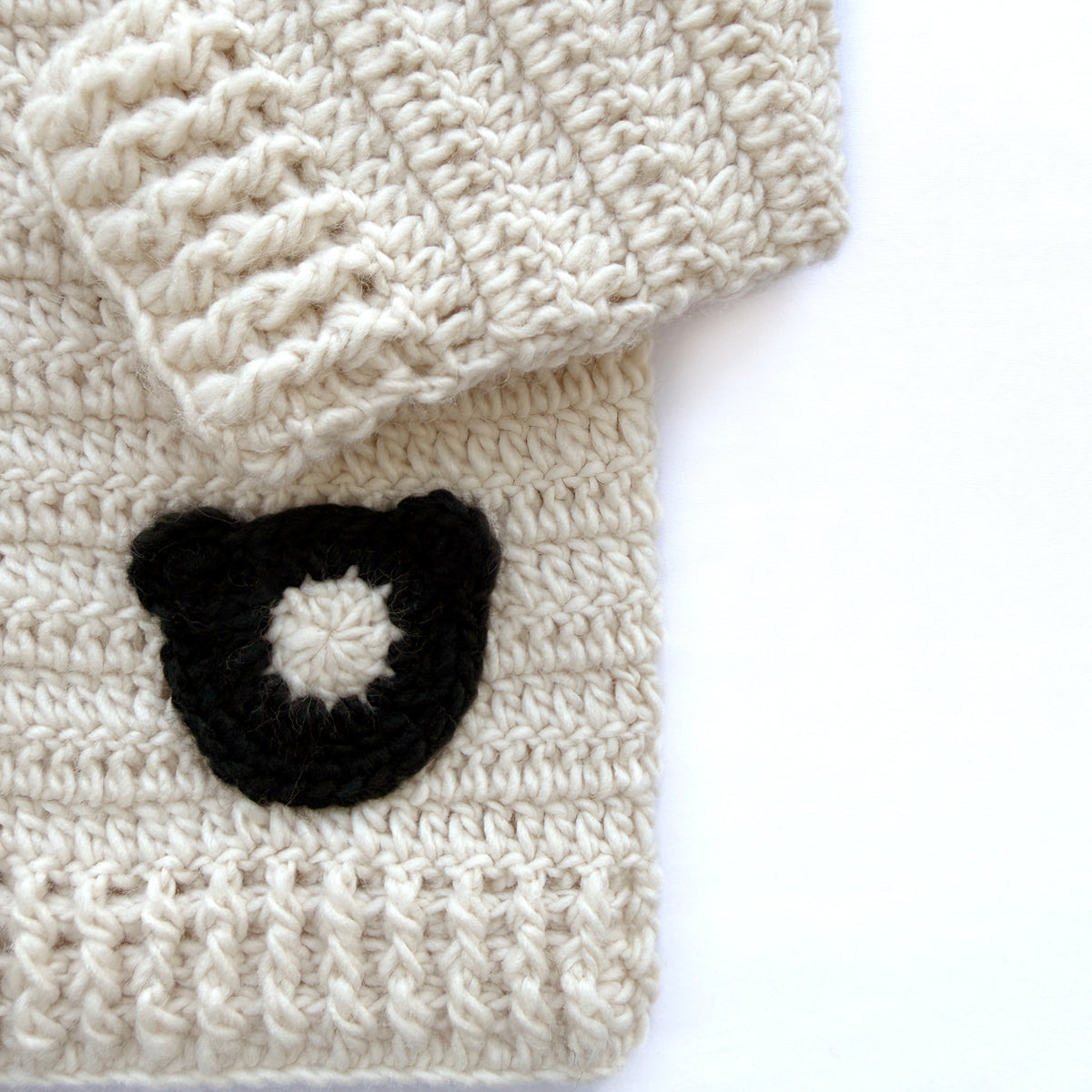 Handmade Crochet Bear Hooded Baby Cardigan - Cream Knit Coat