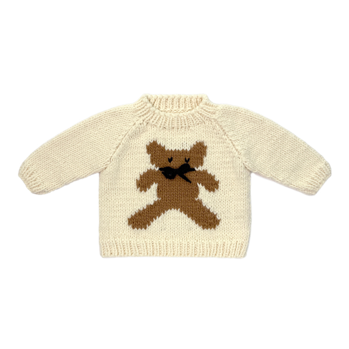 Hand Knit Cream Teddy Bear With Bow Baby Sweater